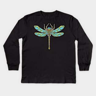 Mech Steampunk Dragonfly Illustration Kids Long Sleeve T-Shirt